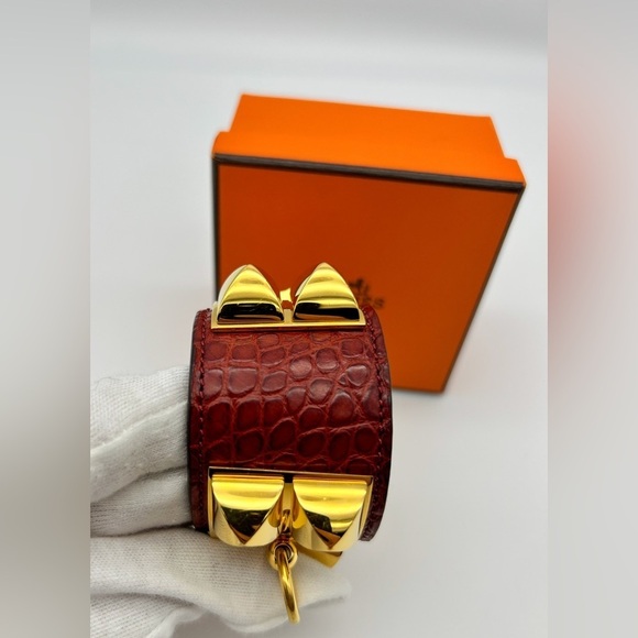 Hermes CDC Collier de Chien Rouge H Red Alligator Croc GHW Guc Size M 2012 - Picture 4 of 15